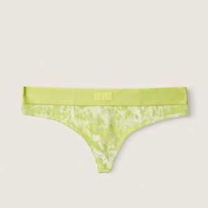 Victoria's Secret PINK Velvet Thong Panty Green Spring Small NEW